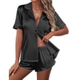 thumbnail image 1 of Ekouaer Silk Satin Pajamas Set Short Sleeve Pj Sets Black & White Contrast Piping Pjs Button Down Lounge Sets Gift 2 Piece for Party, 1 of 6