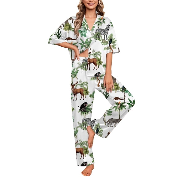 Ekouaer Silk Satin Pajamas Set Women Short Sleeve Pj Sets Button Down Sleepwear 2 Piece Soft Loungewear
