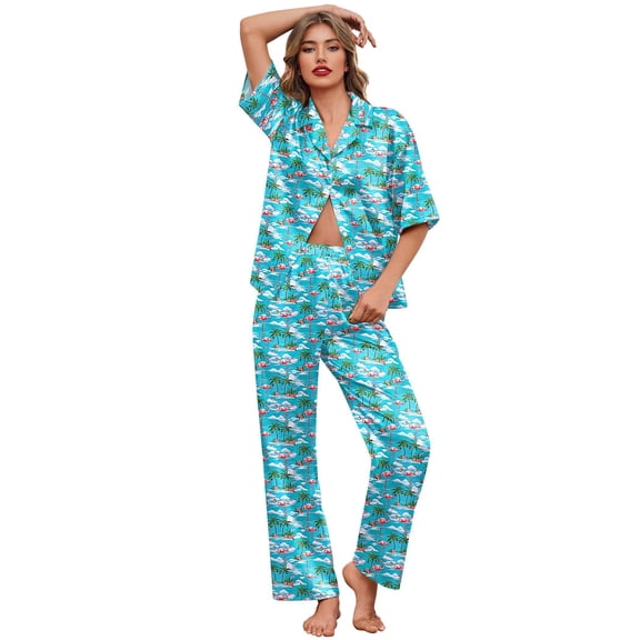 Ekouaer Silk Satin Pajamas Set Women Short Sleeve Pj Sets Button Down Sleepwear 2 Piece Soft Loungewear