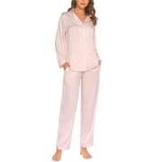 EKOUAER Silk Satin Pajamas Women's Long Sleeve Pj Set Soft Button Down 2 Piece Sleepwear Loungewear