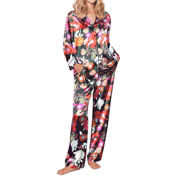 Ekouaer Silk Satin Pajamas Women's Long Sleeve Pj Set Soft Button Down 2 Piece Sleepwear Loungewear