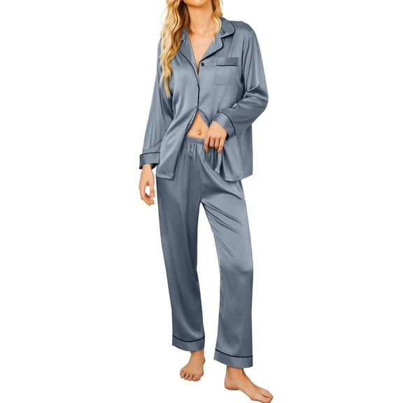 Ekouaer Silk Satin Pajamas Women's Long Sleeve Pj Set Soft Button Down 2 Piece Sleepwear Loungewear