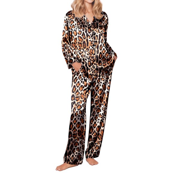 Ekouaer Silk Satin Pajamas Women's Long Sleeve Pj Set Soft Button Down 2 Piece Sleepwear Loungewear