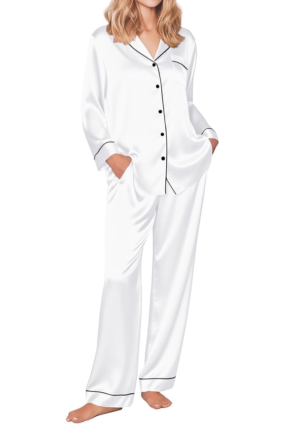 Silk Satin Pajamas Women's Long Sleeve Pj Set Soft Button Down 2 Piece Sleepwear Loungewear