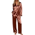 thumbnail image 1 of Ekouaer Silk Satin Pajamas for Women Button Down Pjs Set Long Sleeve Loungewear 2 Piece Wide Leg Sleepwear, 1 of 6