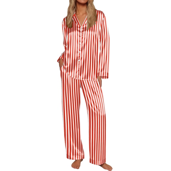 Ekouaer Silk Satin Pajamas for Women Button Down Pjs Set Long Sleeve Loungewear 2 Piece Wide Leg Sleepwear