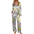 thumbnail image 1 of Ekouaer Silk Satin Pajamas for Women Button Down Pjs Set Long Sleeve Loungewear 2 Piece Wide Leg Sleepwear, 1 of 6