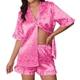 thumbnail image 1 of Ekouaer Silk Satin Pajamas for Women Print 2 Piece Button Down Pjs Shorts Set Ruffle Sleepwear, 1 of 6