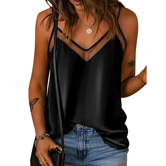 Ekouaer Tank Top for Women Mesh V Neck Camisole Sleeveless Tank Cami Shirt
