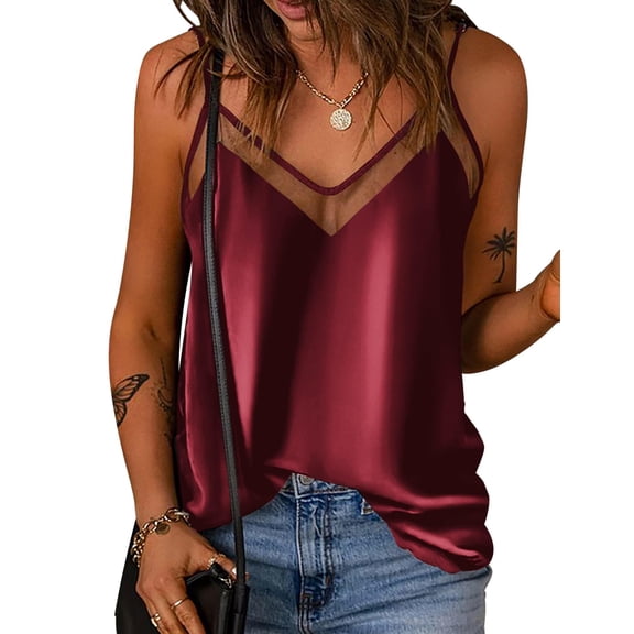Ekouaer Tank Top for Women Mesh V Neck Camisole Sleeveless Tank Cami Shirt