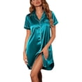 thumbnail image 1 of Ekouaer Women's Satin Nightshirt Short Sleeve Button Down Nightgown V-Neck Sleepwear Pajama Dress with Pockets, 1 of 6