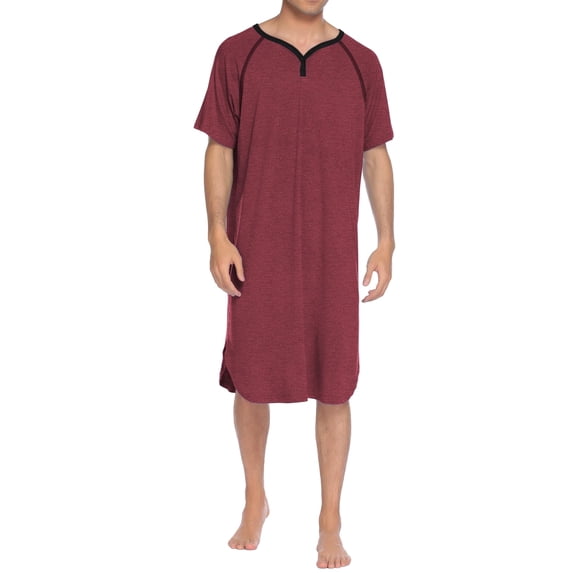 Ekouaer Sleepwear Men' Nightshirt Short Sleeve Pajamas Comfy Big & Tall Henley Sleep Shirt