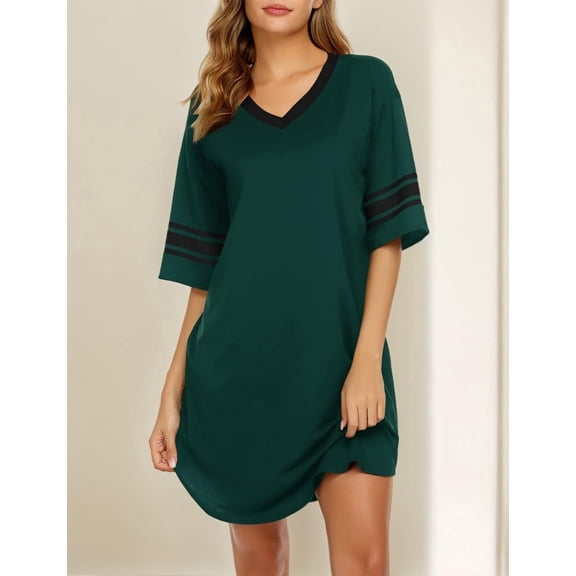 Ekouaer Women's Nightgown Cotton Sleep Shirt V Neck Short Sleeve Loose Comfy Pajama Sleepwear