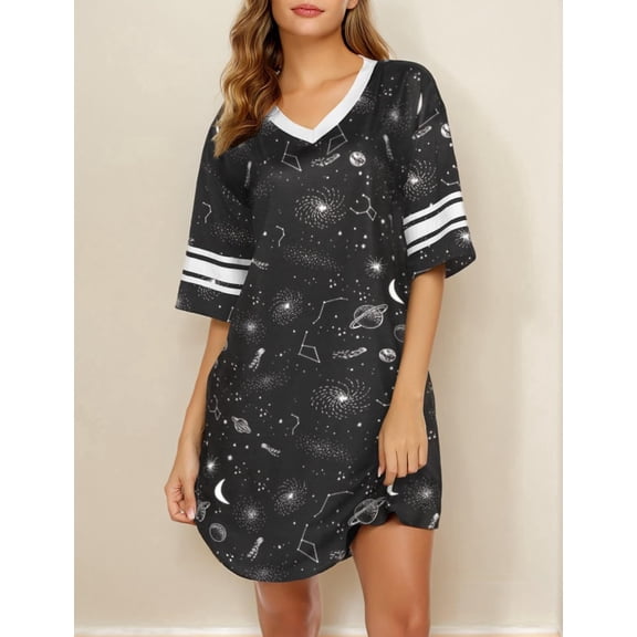 Ekouaer Women's Nightgown Cotton Sleep Shirt V Neck Short Sleeve Loose Comfy Pajama Sleepwear