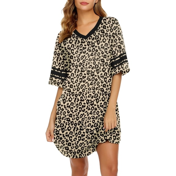Ekouaer Women's Nightgown Cotton Sleep Shirt V Neck Short Sleeve Loose Comfy Pajama Sleepwear
