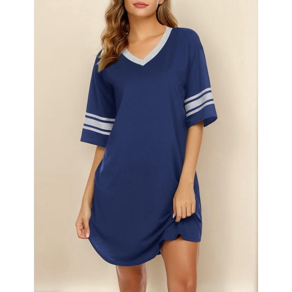 Ekouaer Women's Nightgown Cotton Sleep Shirt V Neck Short Sleeve Loose Comfy Pajama Sleepwear