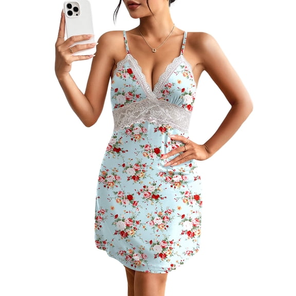 Ekouaer Sleepwear Womens Chemise Nightgown Full Slip Lace Lounge Dress