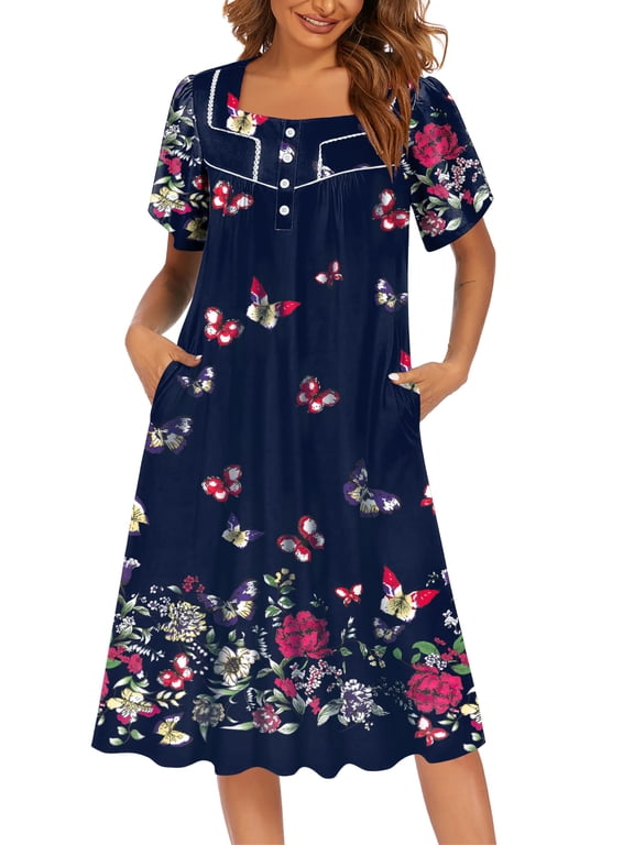 Soft Muumuu Dresses for Women Floral Print Loungewear with Pockets Plus Size Lounge Dress