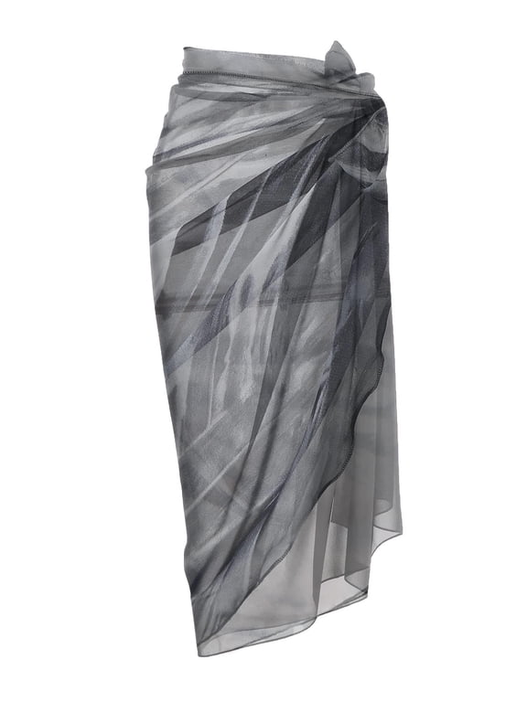 Swimsuit Cover Up Long Women's Pool Beach Wrap Skirt Swimwear Bikini Cover-ups Dress Black Print