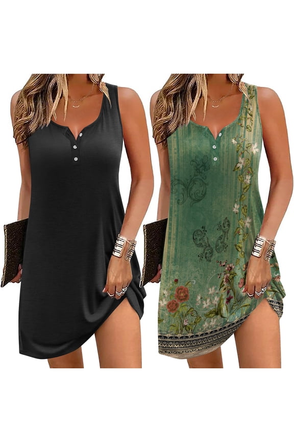 Tank Nightgowns for Women 2 Pack Sexy Night Gown Sleeveless Sleepwear Soft Sleep Dress Button Sleepshirt