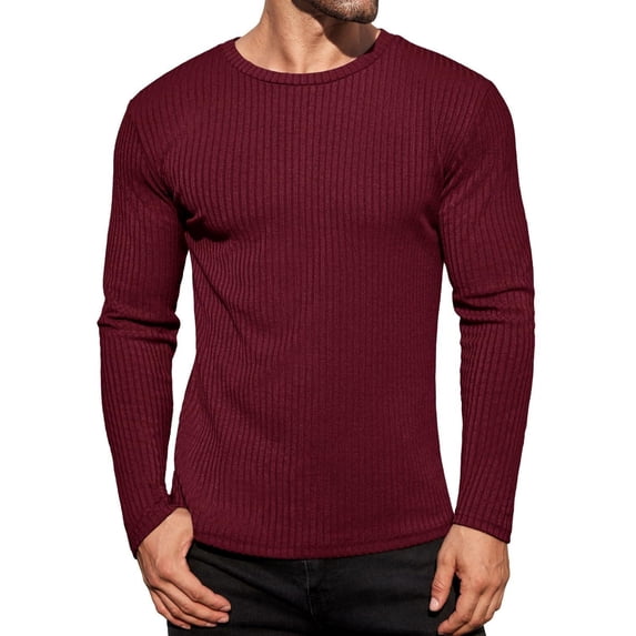 Ekouaer Long Sleeves Sweater for Men Ribbed Shirts Round Neck Tops Warm Thermal Blouse Soft Lightweight Undershirts