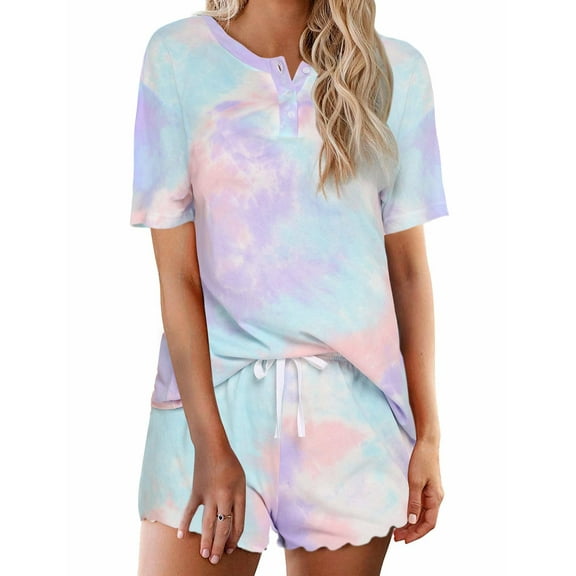 Ekouaer Tie Dye Pajamas Set Womens Loungewear Sleepwear 2 Piece PJ Sets