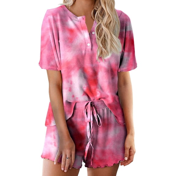 Ekouaer Tie Dye Pajamas Set Womens Loungewear Sleepwear 2 Piece PJ Sets
