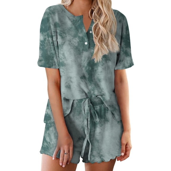 Ekouaer Tie Dye Pajamas Set Womens Loungewear Sleepwear 2 Piece PJ Sets
