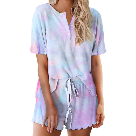 Ekouaer Tie Dye Pajamas Set Womens Loungewear Sleepwear 2 Piece PJ Sets