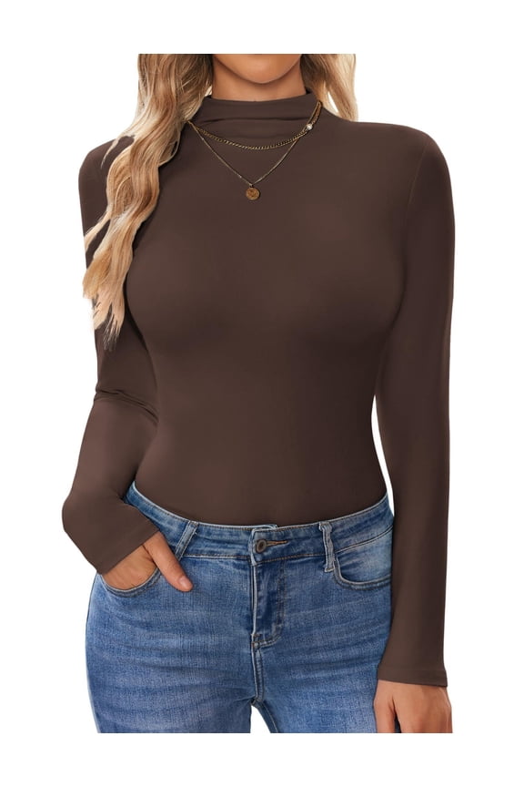 Turtleneck Shirt Women Long Sleeve Mock Neck Slim Fit Tops Thermal Base Layer Soft Lightweight Stretch Undershirts