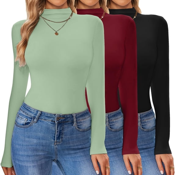 Ekouaer Turtleneck Shirt Women Long Sleeve Mock Neck Slim Fit Tops Thermal Base Layer Soft Lightweight Stretch Undershirts