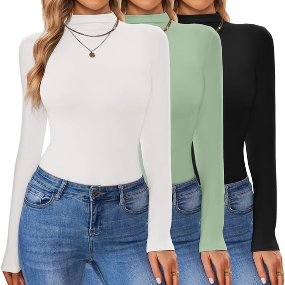 Ekouaer Turtleneck Shirt Women Long Sleeve Mock Neck Slim Fit Tops Thermal Base Layer Soft Lightweight Stretch Undershirts