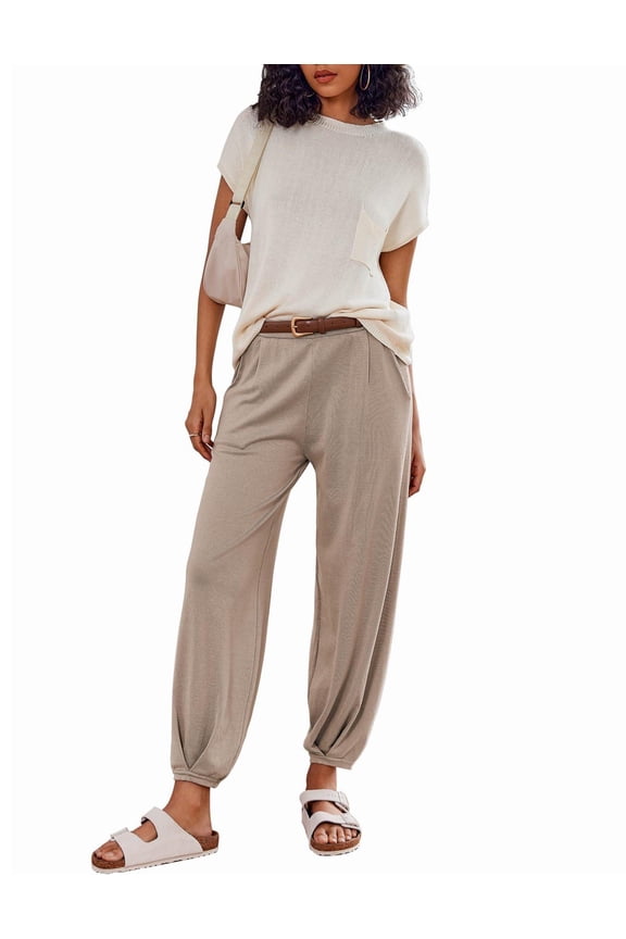 Two Piece Outfits Lounge Sets for Women Sweater Sets Knit Short Sleeve Tops Jogger Pants Matching Tracksuit