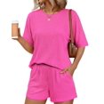 thumbnail image 1 of Ekouaer Two Piece Sets for Women Summer 2026 Lounge Sets Matching Outfits | Short Sleeve Ribbed Summer Sets 2 Piece Vacation Outfits Beach Short Sets Cruise Outfits Airport Travel Clothing with Pocke, 1 of 5