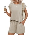 thumbnail image 1 of Ekouaer Two Piece Sets for Women Summer Crew Neck Lounge Short Sets Cap Sleeve Drawstring Vacation Outfits with Pocket, 1 of 6