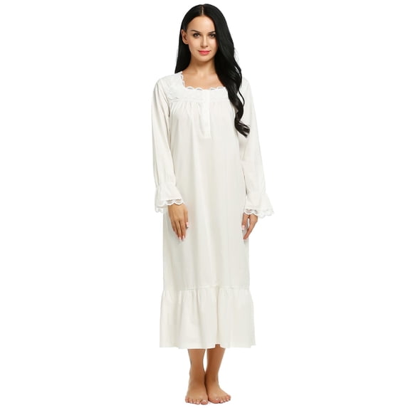 Ekouaer Victorian Nightgown 100% Cotton Long Sleeve Vintage Old Fashioned Gown for Women