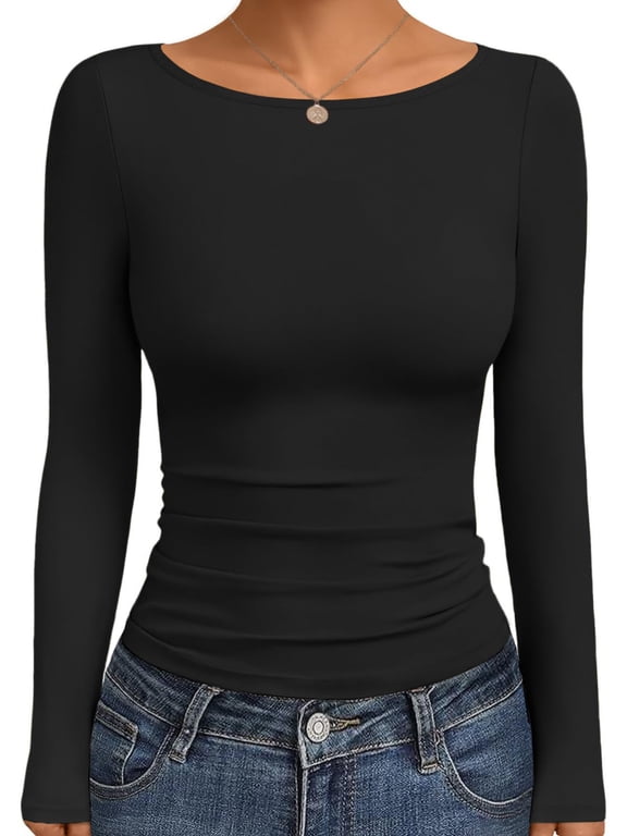 Women 1 Packs Long Sleeve Shirts Boat Neck Tops Fall Fashion Outfits Basic Thermal Underwear