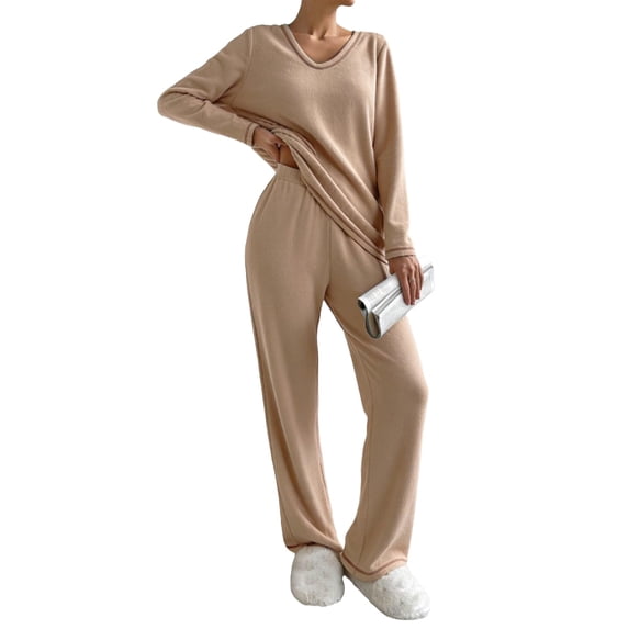Ekouaer Women' 2 Piece Pajamas Fuzzy Fleece Sleepwear Set Long Sleeve Outfits 2025 Fall Loungewear