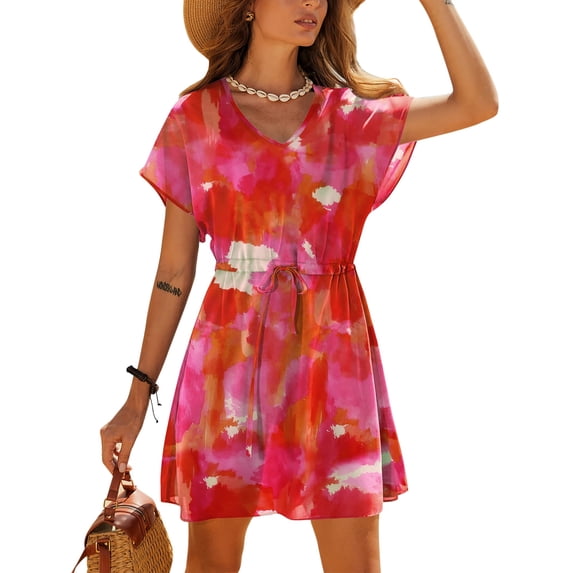 Ekouaer Women' Cover Ups Casual Swimsuit Coverups Flowy Tie Waist Beach Cover Up Dress