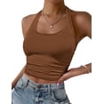 thumbnail image 1 of Ekouaer Women Halter Top Backless Scroop Neck Slim Stretchy Ribbed Knit Camisole Crop Tops, 1 of 6