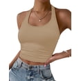 thumbnail image 1 of Ekouaer Women Halter Top Backless Scroop Neck Slim Stretchy Ribbed Knit Camisole Crop Tops, 1 of 6