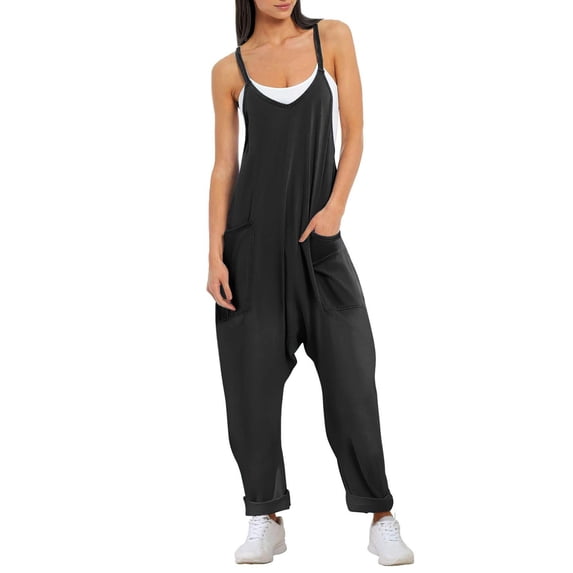 Ekouaer Baggy Jumpsuits for Women V Neck Sleeveless Overall Jumpers Stretchy Adjustable Strap Romper Jumpsuit Maternity Clothes