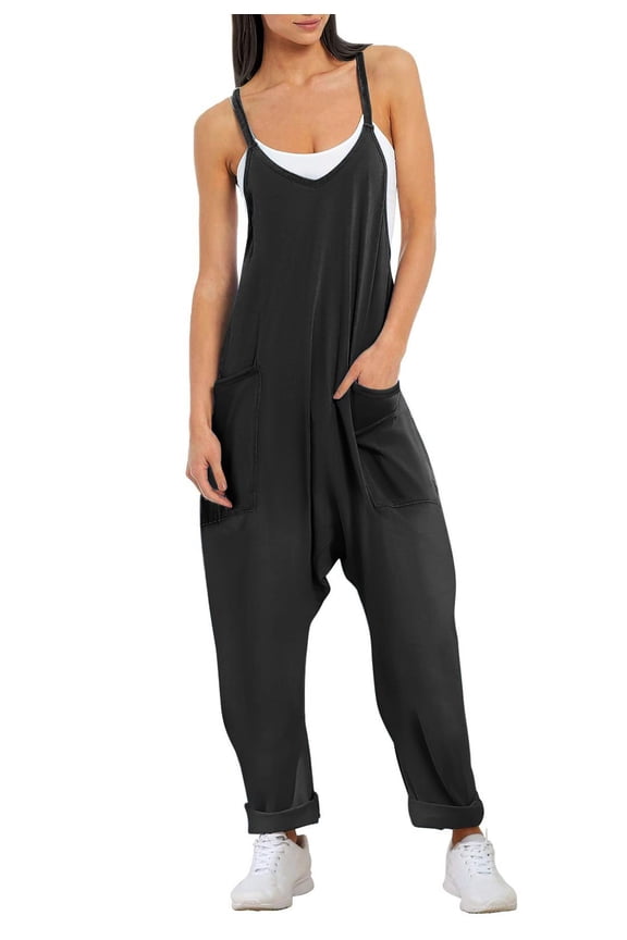 Baggy Jumpsuits for Women V Neck Sleeveless Overall Jumpers Stretchy Adjustable Strap Romper Jumpsuit Maternity Clothes