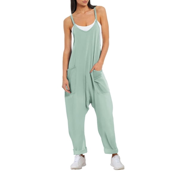 Ekouaer Baggy Jumpsuits for Women V Neck Sleeveless Overall Jumpers Stretchy Adjustable Strap Romper Jumpsuit Maternity Clothes