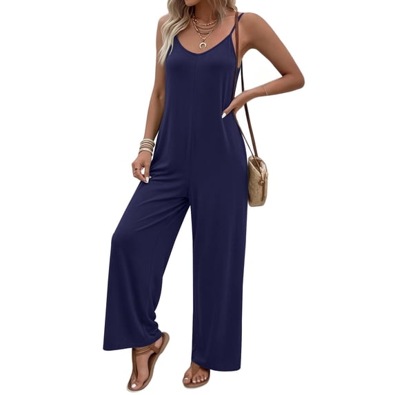 Ekouaer Women Jumpsuits Casual Sleeveless Spaghetti Strap Long Pants Romper Summer Outfits with Pockets