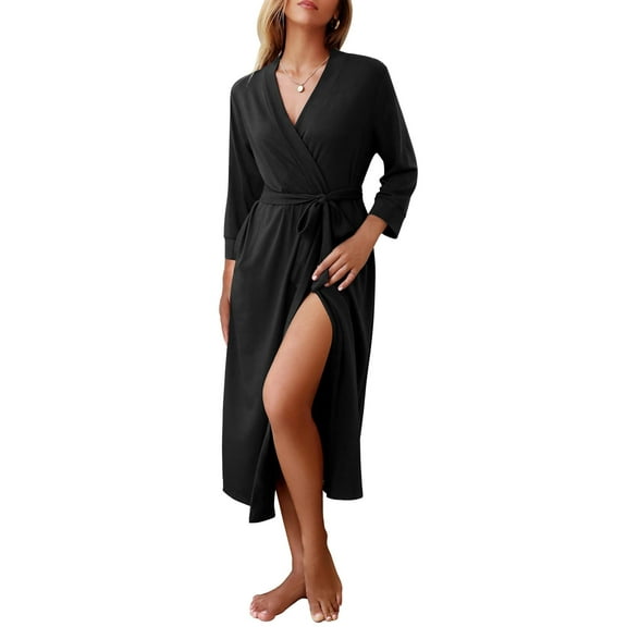 Ekouaer Women Robe Long Knit Bathrobe Lightweight Soft Summer kimono Robes Casual Loungewear with Attached belt
