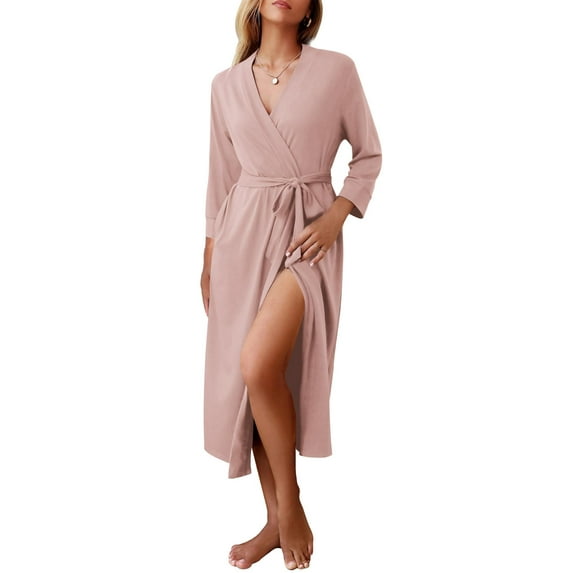 Ekouaer Women Robes Long Knit Bathrobe Lightweight Soft Summer Kimono Robes Casual Loungewear with Attached Belt