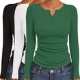 thumbnail image 1 of Ekouaer Women' Long Sleeve Shirts 3 Packs Henley Button Down Tops Ribbed Slim Fit Base Layer Soft Thermal Tee Black/White/GreenM, 1 of 6