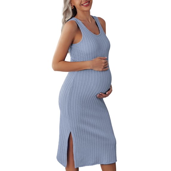 Ekouaer Women' Maternity Dress Rib Knit Sleeveless Baby Shower Dresses Casual Bodycon Pregnancy Clothes