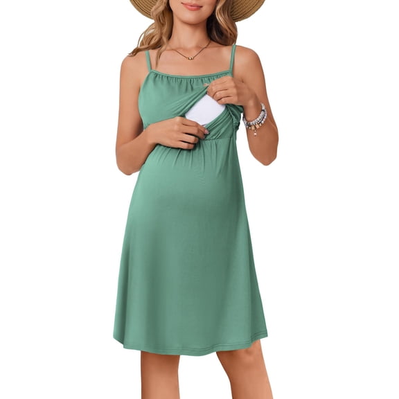 Ekouaer Womens Sleeveless Nursing Dress Summer Breastfeeding Dresses Adjustable Strap Maternity Clothes